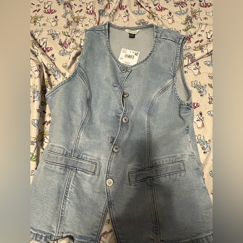 American Eagle Outfitters Light Blue Denim Vest